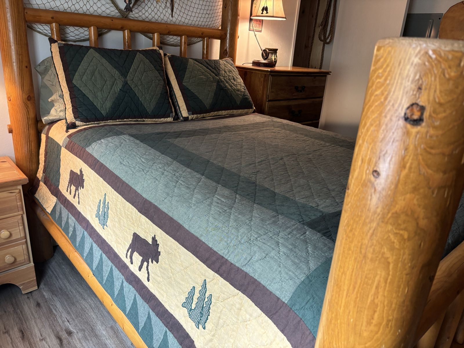 Rustic Moose and Pine Tree Quilt Set with Matching Shams