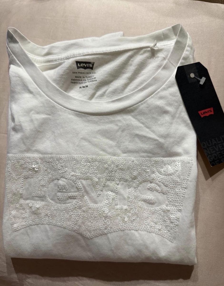NWT Levi’s Perfect shiny white Sequin bling Logo w
