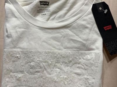 NWT Levi’s Perfect shiny white Sequin bling Logo w