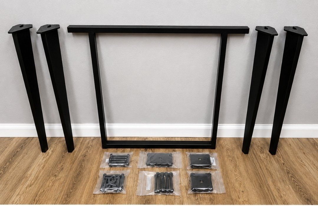 Set of 4 New 28" Heavy-Duty Steel Tapered Table Legs with Black Finish & Hardware for DIY