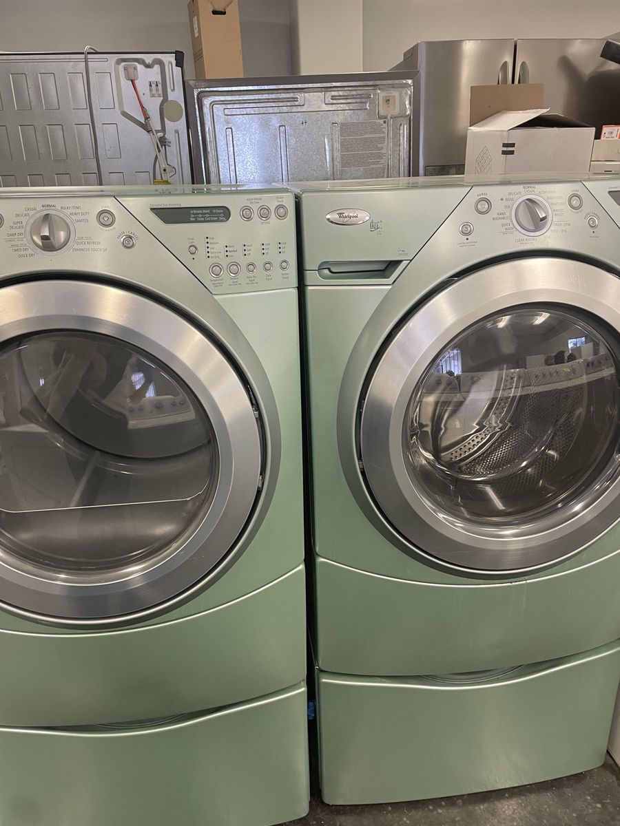 Whirlpool Beautiful Sea Foam Green Front Load Washer and Dryer, With Warranty!
