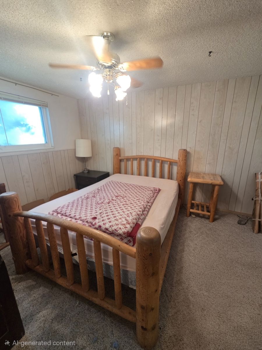 Pine Log Queen Bedframe and Nightstand