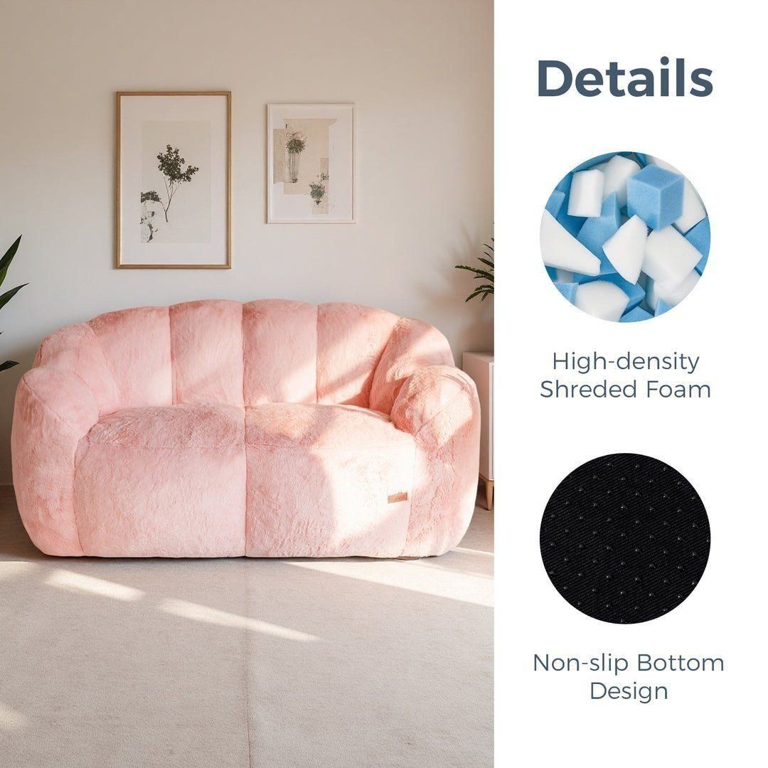 Soft pink bean bag couch loveseat