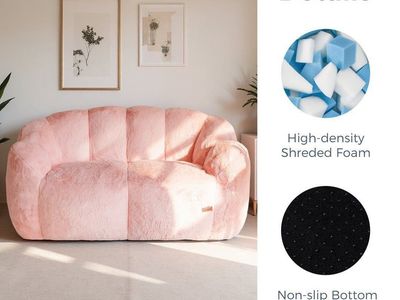 Soft pink bean bag couch loveseat
