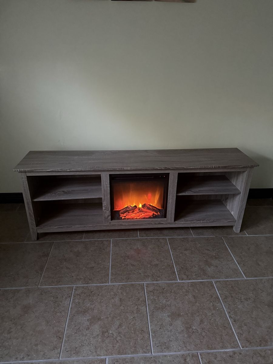 Wood TV stand w/fireplace