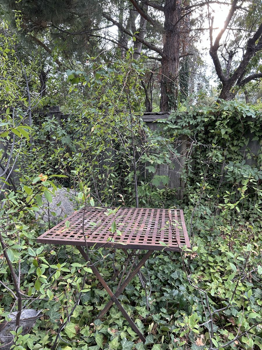 Vintage Metal Grid Top Folding Patio Table