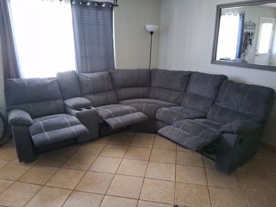 Gray Reclining Sectional Sofa with Cupholders - Used, Great Condition