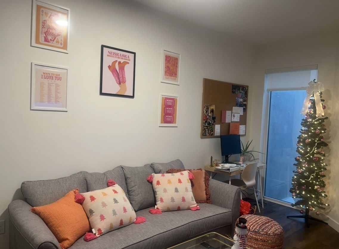 HomeGoods Grey Fabric Sofa Couch with Back and Accent Pillows