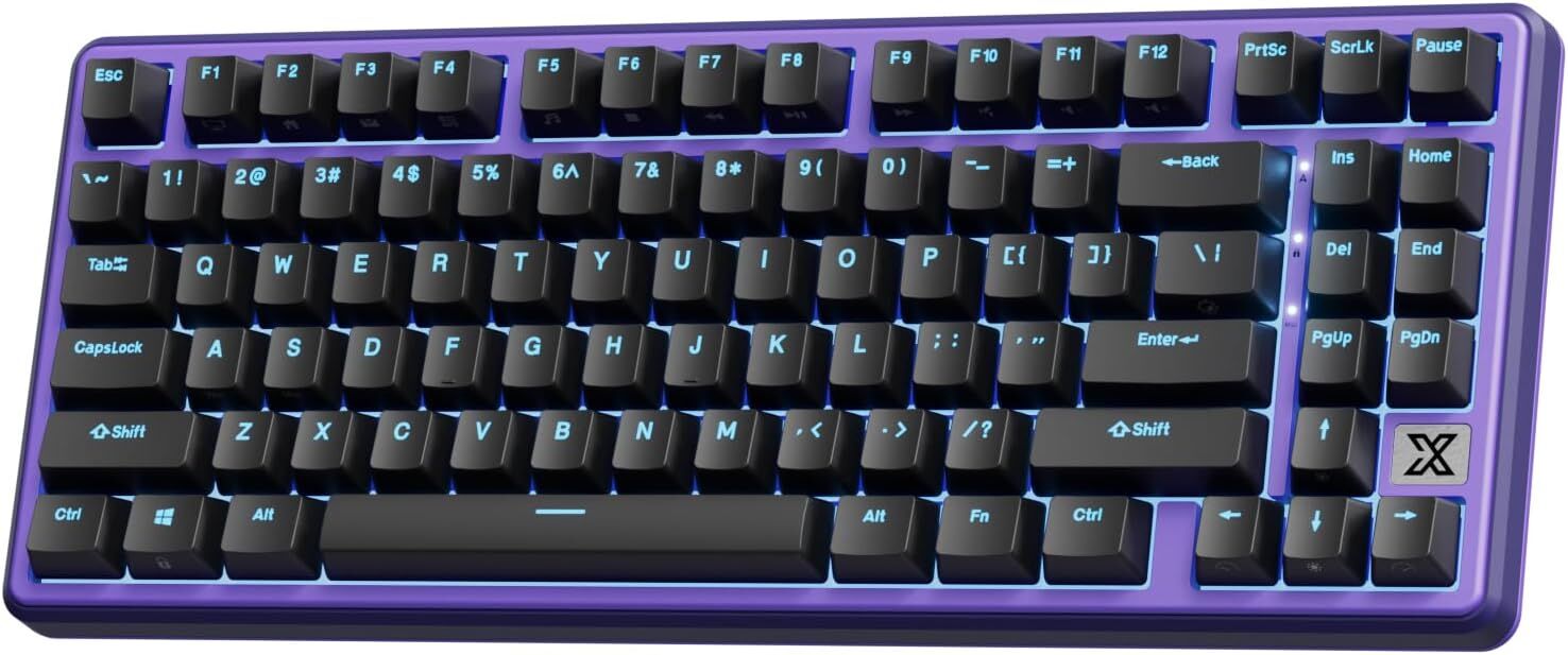 NEW X87 Mechanical Keyboard 75% Wired Keyboard Gaming with 86 Keys, Gasket Mount, Ice-Blue Backlight, Purple Shell Design