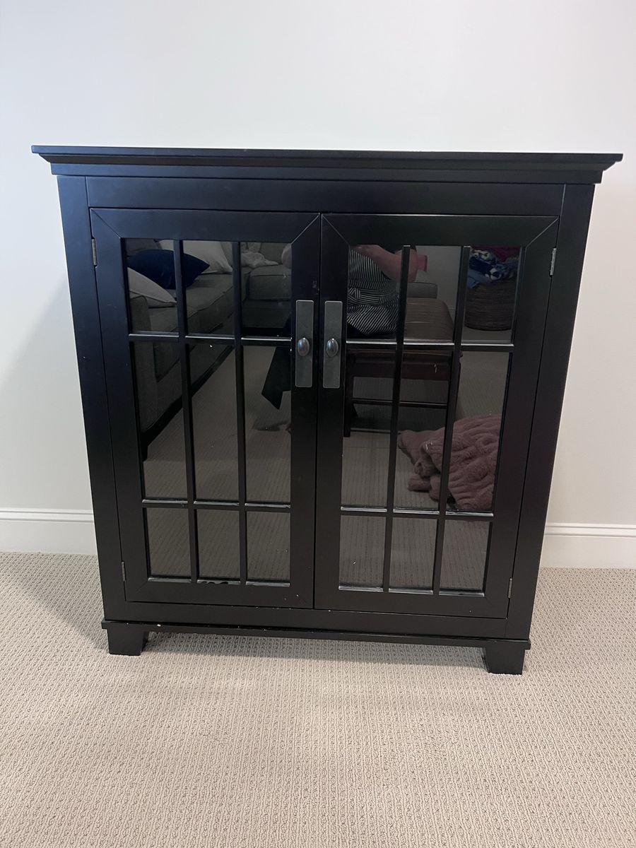 Crate & Barrel Cabinet with Glass Pane Doors and 2 Shelves - Versatile Storage Unit