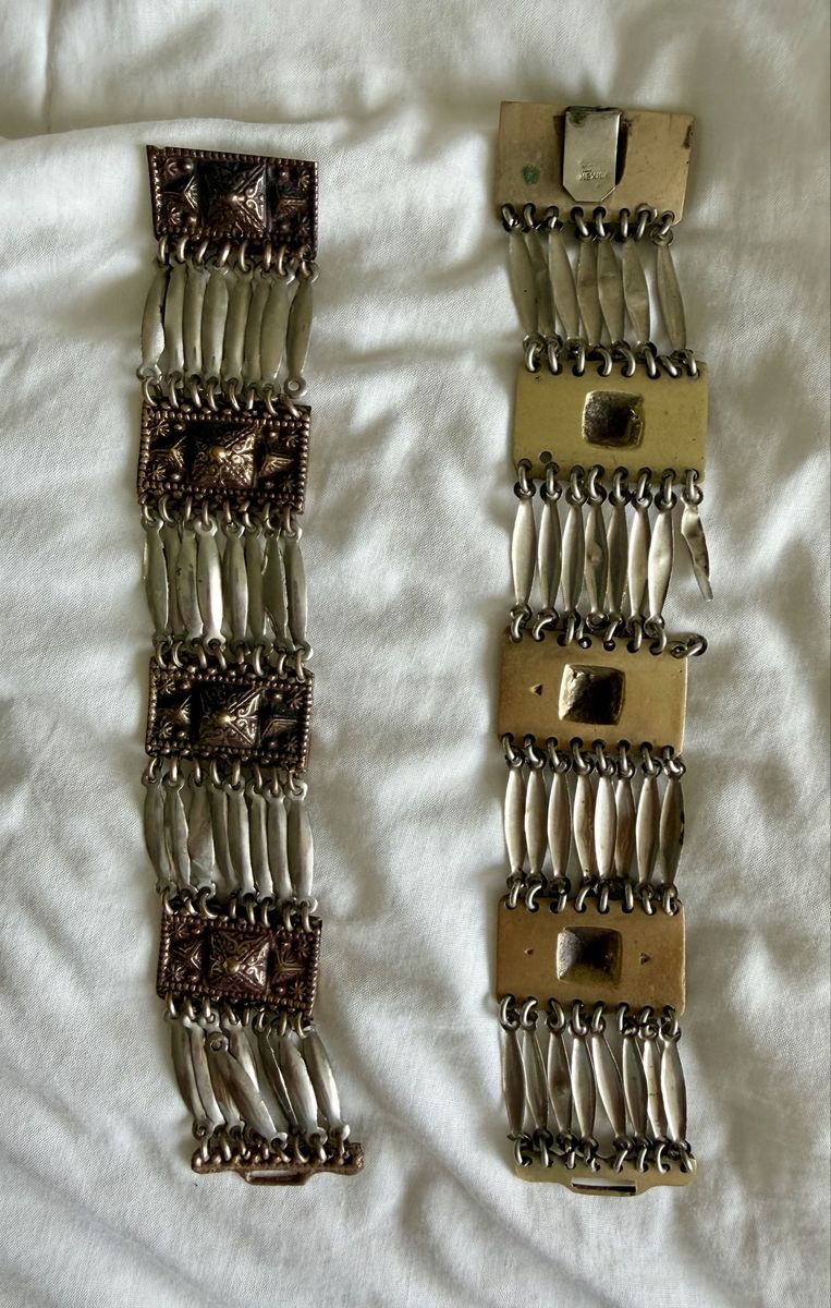 Vintage Taxco Mexico Sterling Silver and Mixed Metal Panel Bracelet