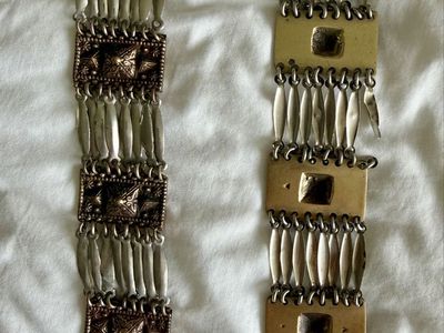 Vintage Taxco Mexico Sterling Silver and Mixed Metal Panel Bracelet