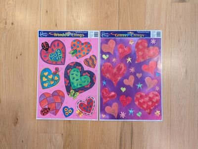 Classic Clings Reusable Window Clings & Glitter Clings - Hearts, Butterflies, Ladybugs - 2 Pack