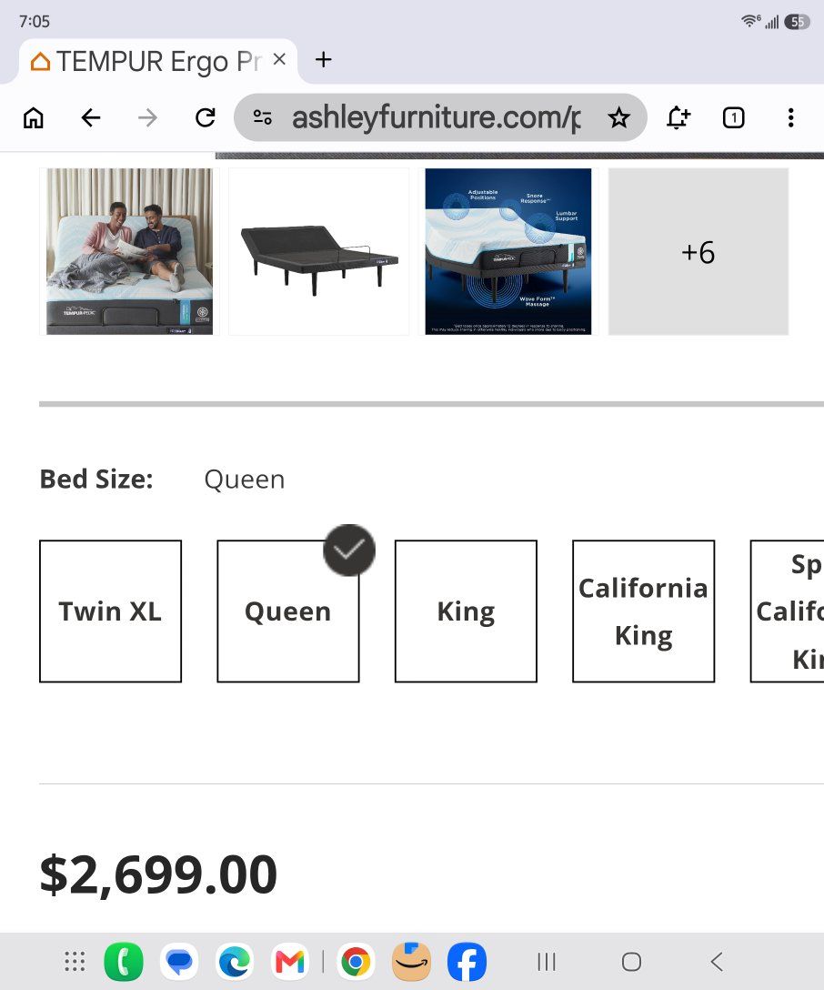 Full Ashley bedroom set TEMPUR Ergo Base Queen Adjustable Foundation with mattress w/ head board Dresser, mirror, end table 1000