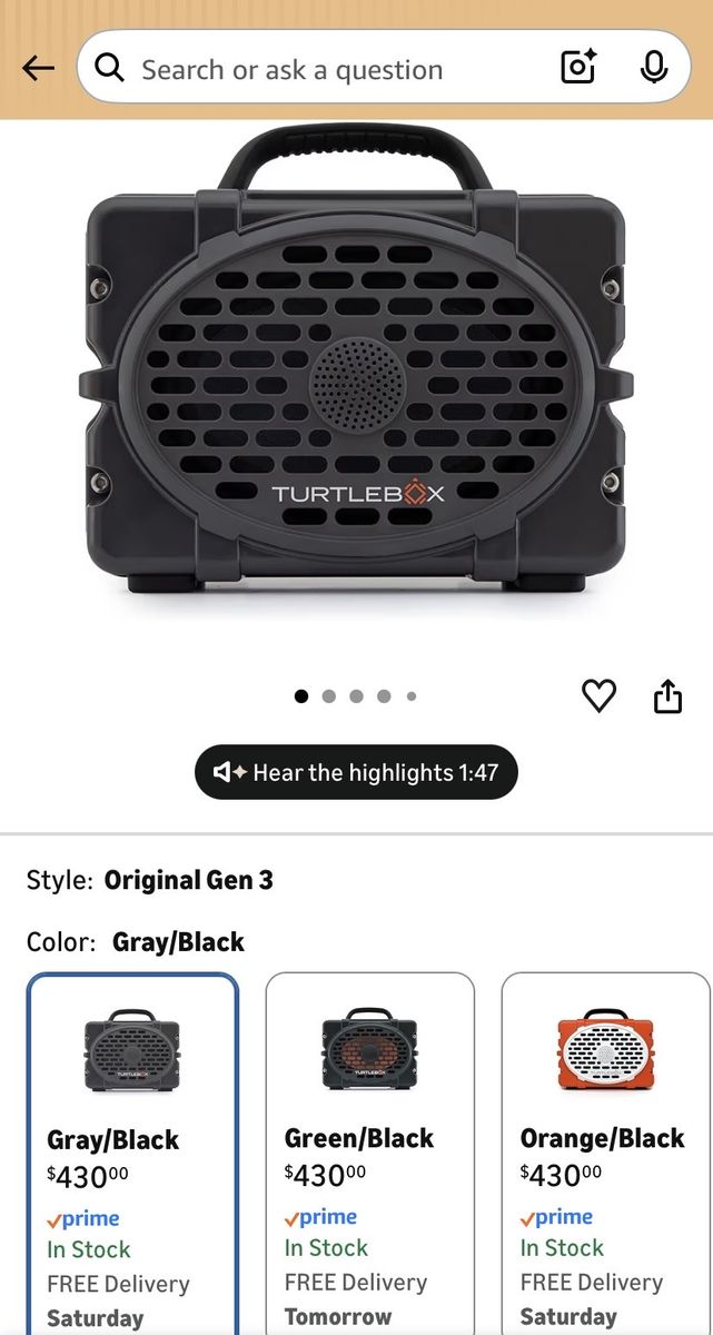 Turtlebox Original Gen 3 Portable Bluetooth Speaker - Gray/Black