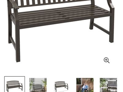 Outsunny 46" Outdoor Garden Bench - Brown Wood-Look Slatted Metal Frame - Patio/Deck Seating