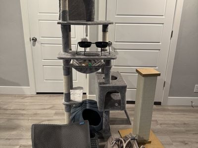 Cat Tree, scratch post, carrier, litter box bundle