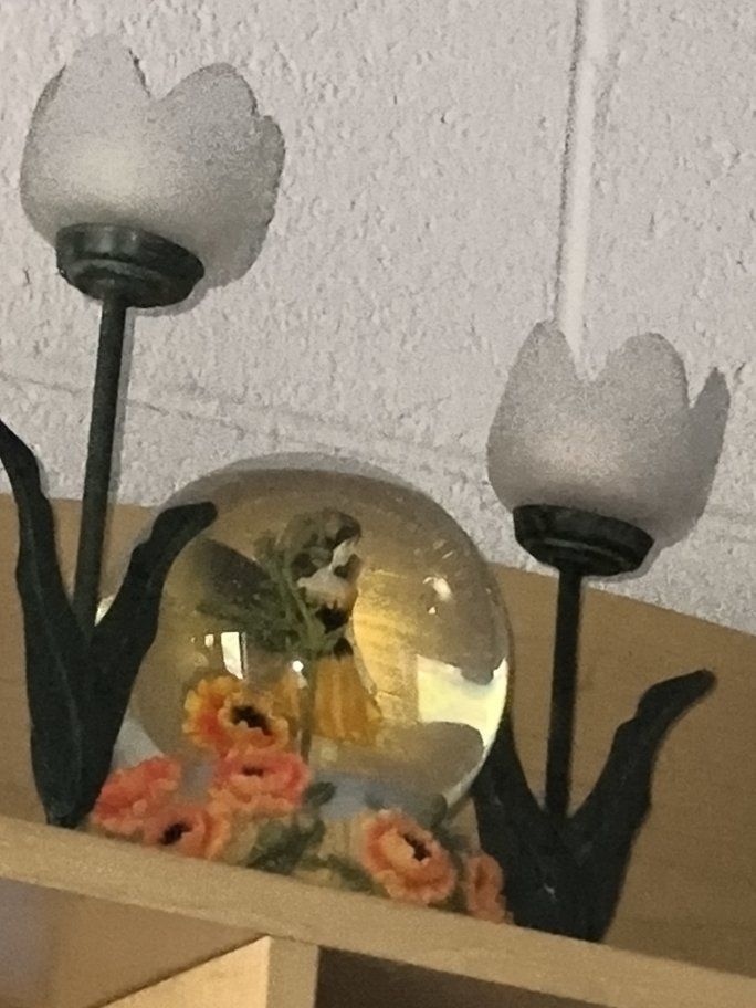 Decorative Collectibles Lot Featuring Floral Snow Globe and Figurine