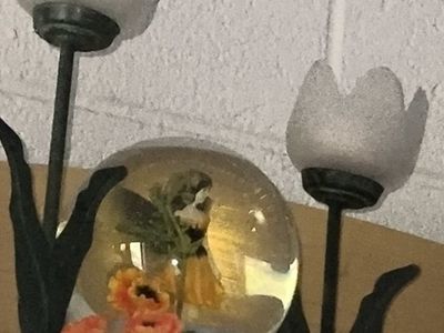 Decorative Collectibles Lot Featuring Floral Snow Globe and Figurine