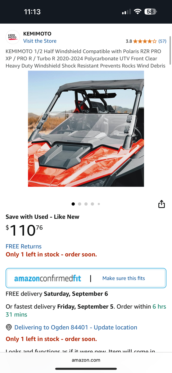 UTV 1/2 Half Windshield Compatible with… — New