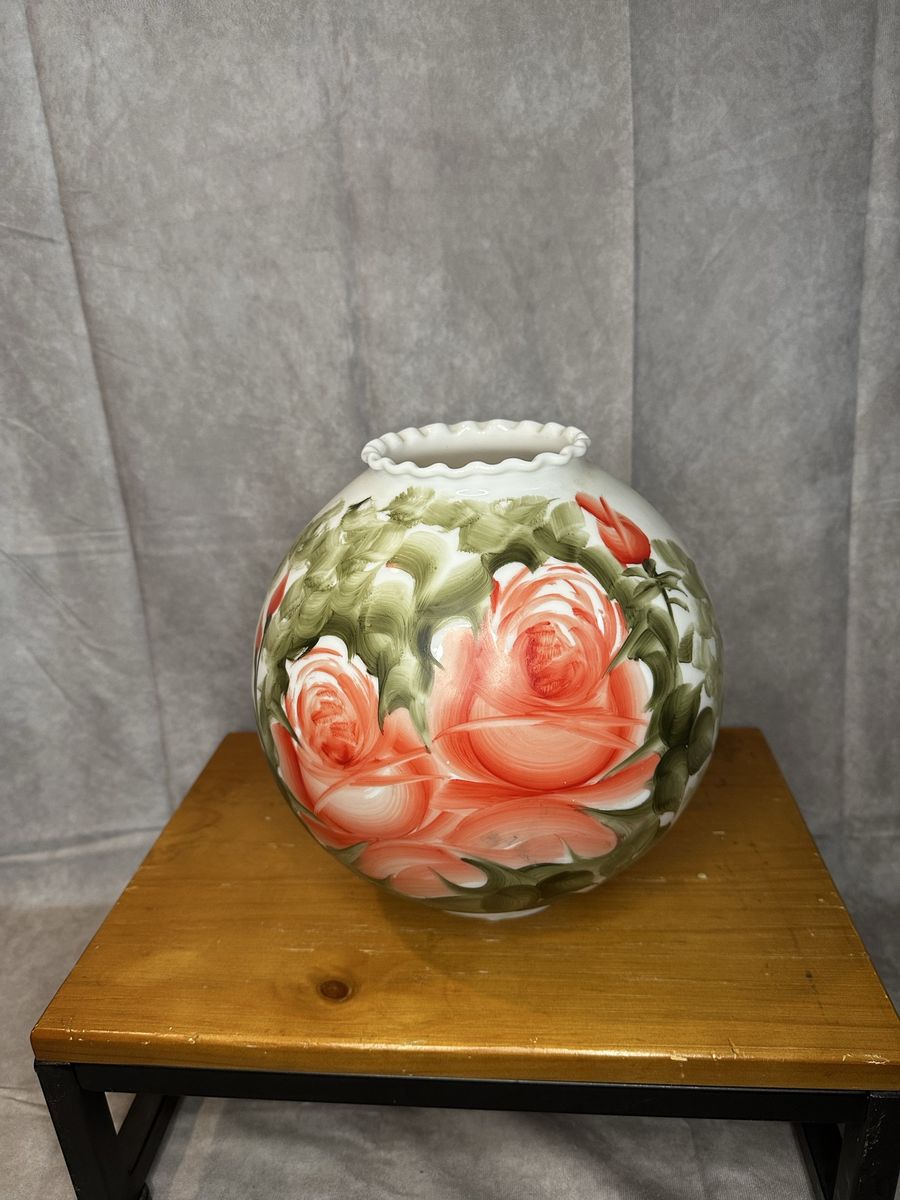 Vintage Hand-Painted Milk Glass Vase