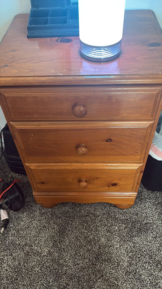 Wooden 3-Drawer Nightstand End Table - Rustic Pine Finish