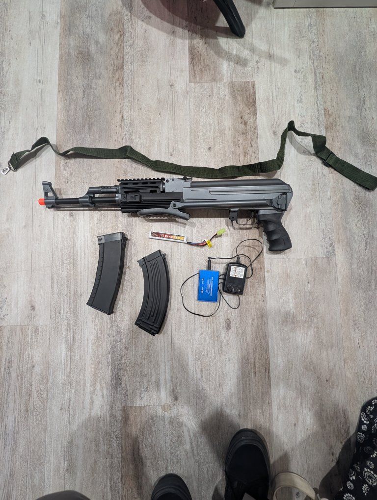 AK-47 Airsoft Rifle Package with Underfolding Stock, Magazines, Battery & Charger