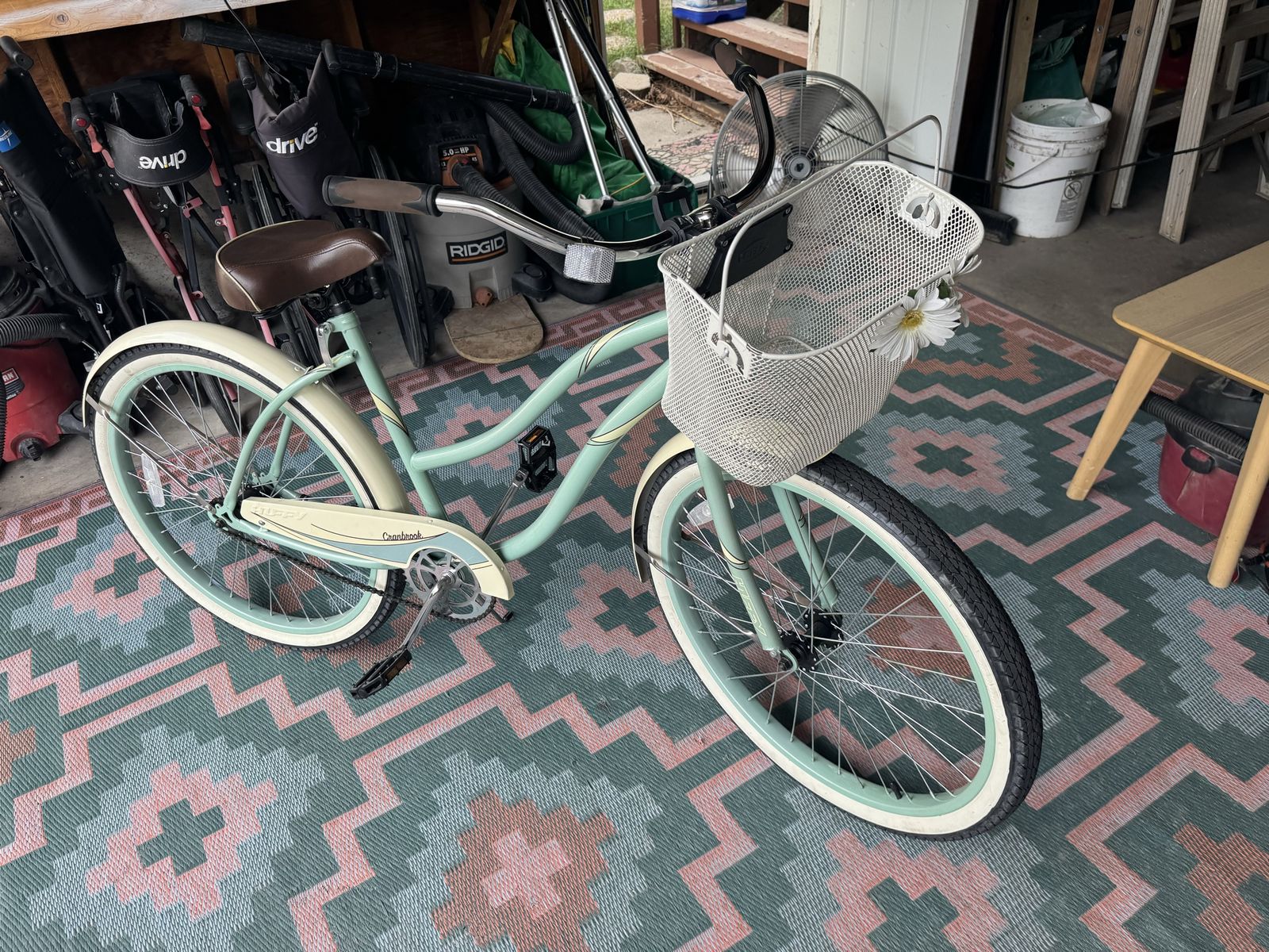 Huffy Cranbrook Cruiser Bike Mint Green with Front Basket and Flower Accent Ready to Ride