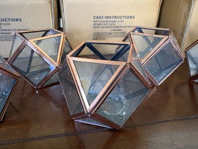 Lot Of 36 Geometric Copper & Glass Votive Holders