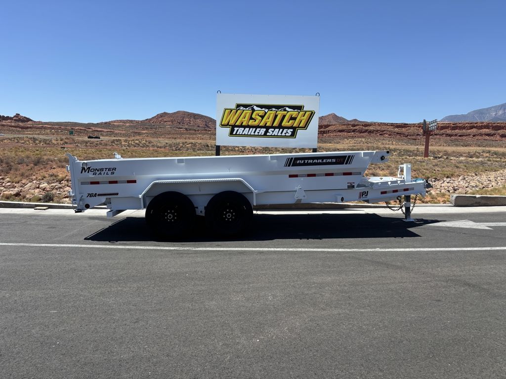 2026 PJ Trailers White 7X14 DT1 Telescopic Dump 15