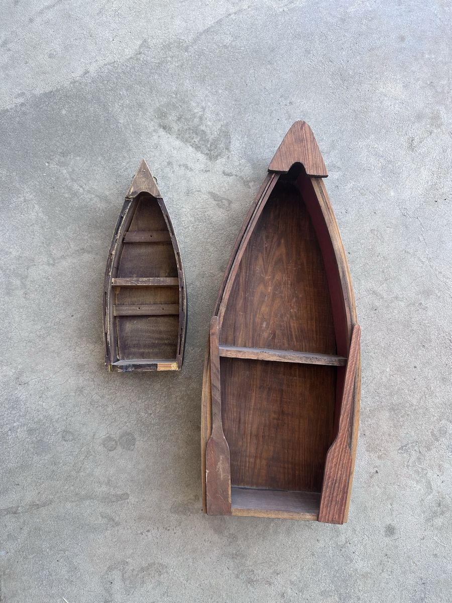 Decorative Wooden Boat Shelves - Set of 2 Wall-Mountable Nautical Decor