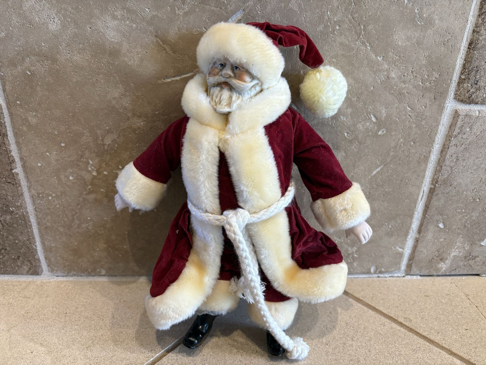 Vintage Santa Claus Porcelain Face Velvet Coat