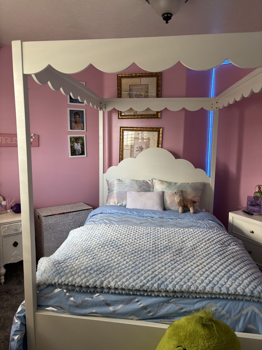 White Cloud Twin Canopy Bed Frame - Perfect for a Child's Room