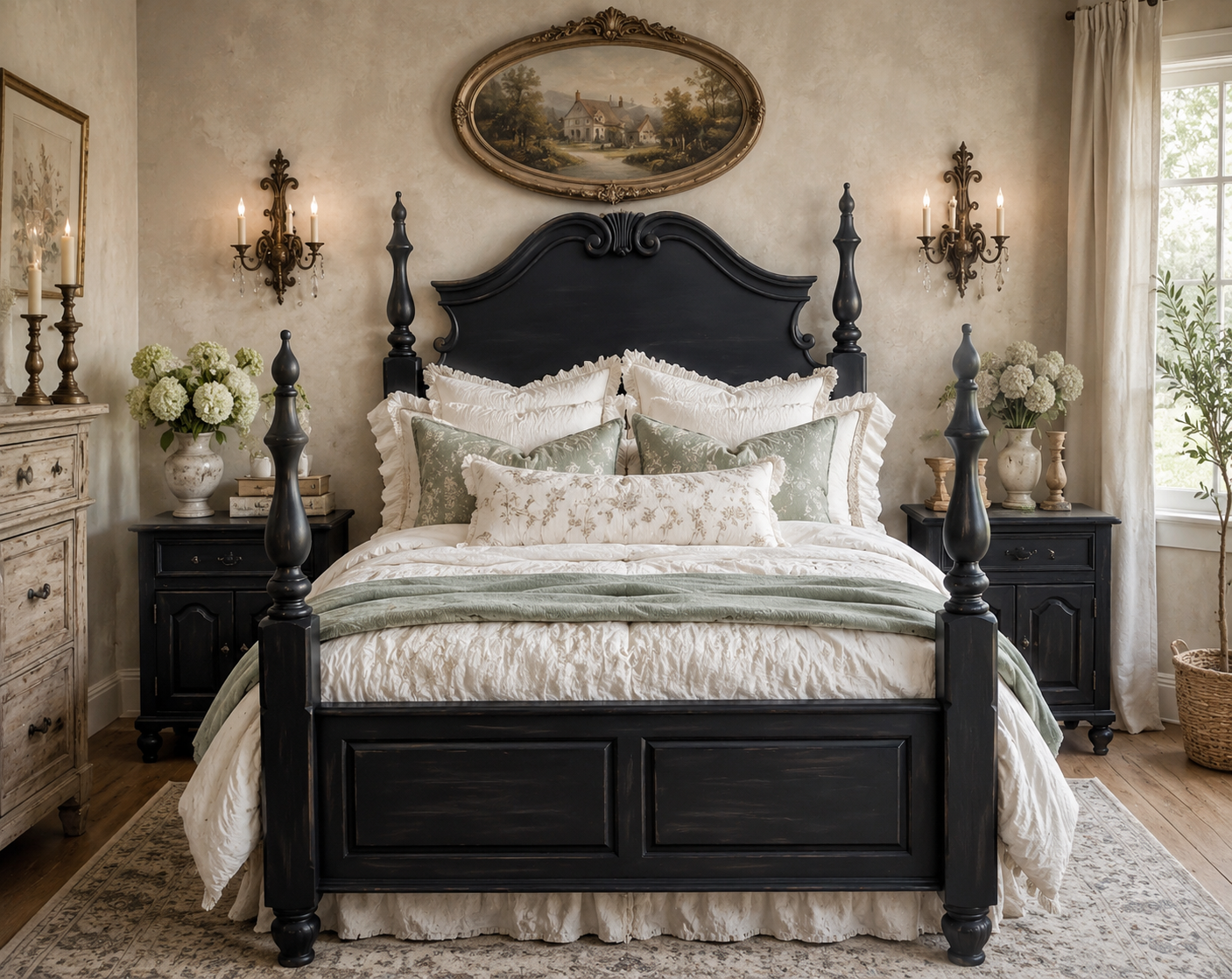 Ophelia Black Queen / Full Wood Poster Bed Frame Farmhouse French Gothic Western Cottagecore