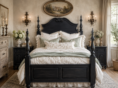 Ophelia Black Queen / Full Wood Poster Bed Frame Farmhouse French Gothic Western Cottagecore