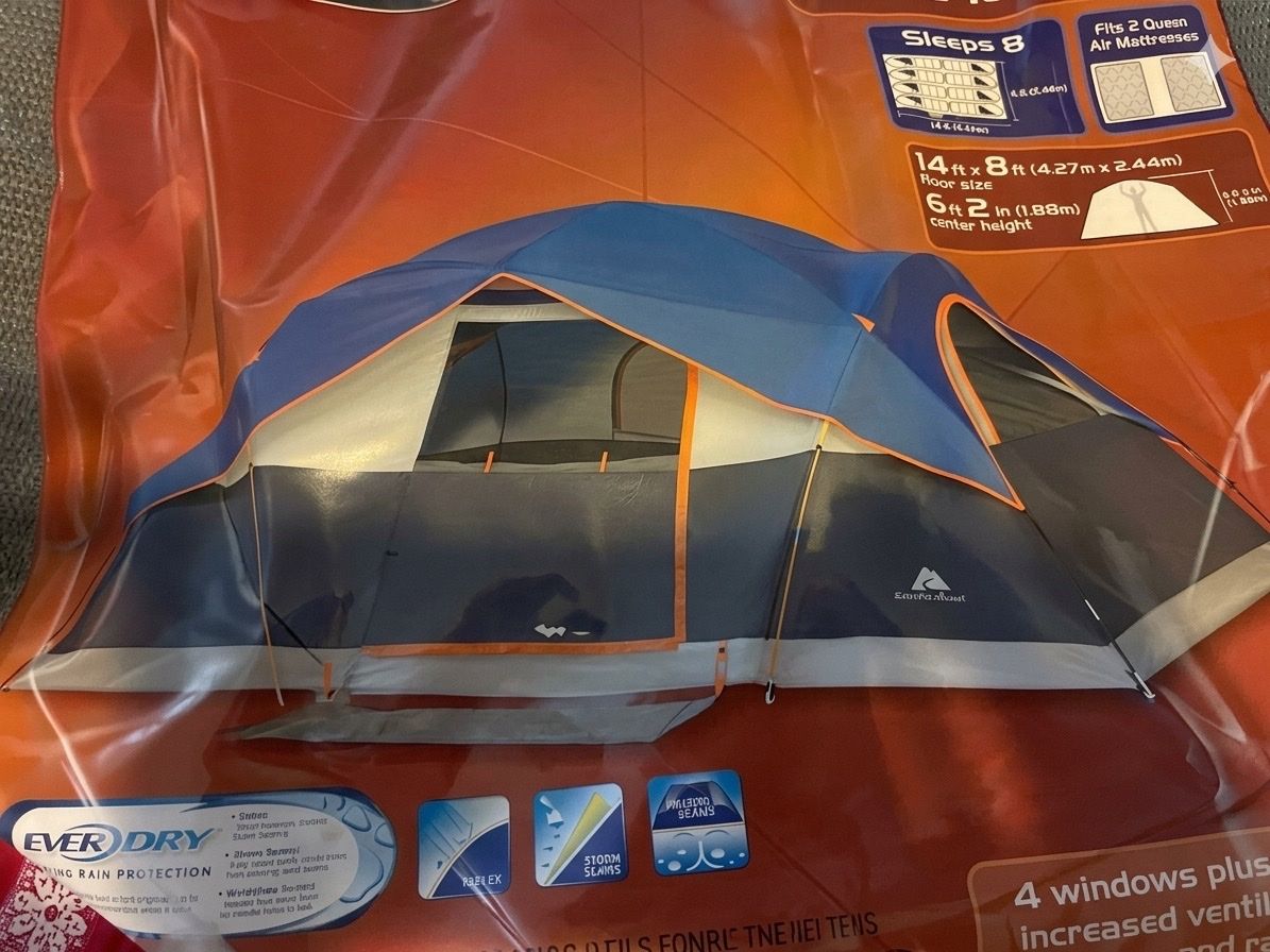 Ozark Trail Family Dome Tent, 8-Person, 14ft x 8ft, 6ft 2in Center Height, Fits 2 Queen Air Mattresses