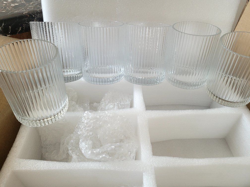 Set of 6 Ribbed Clear Glass Tumblers - Versatile Drinking Glasses for Kitchen & Home