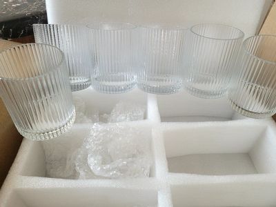 Set of 6 Ribbed Clear Glass Tumblers - Versatile Drinking Glasses for Kitchen & Home
