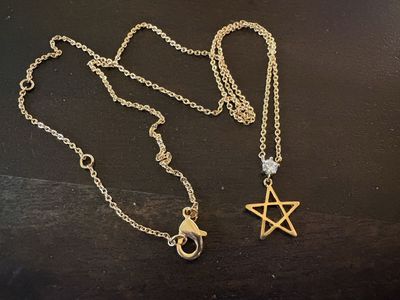 New Gold Tone Necklace w/ Star & Little Stone