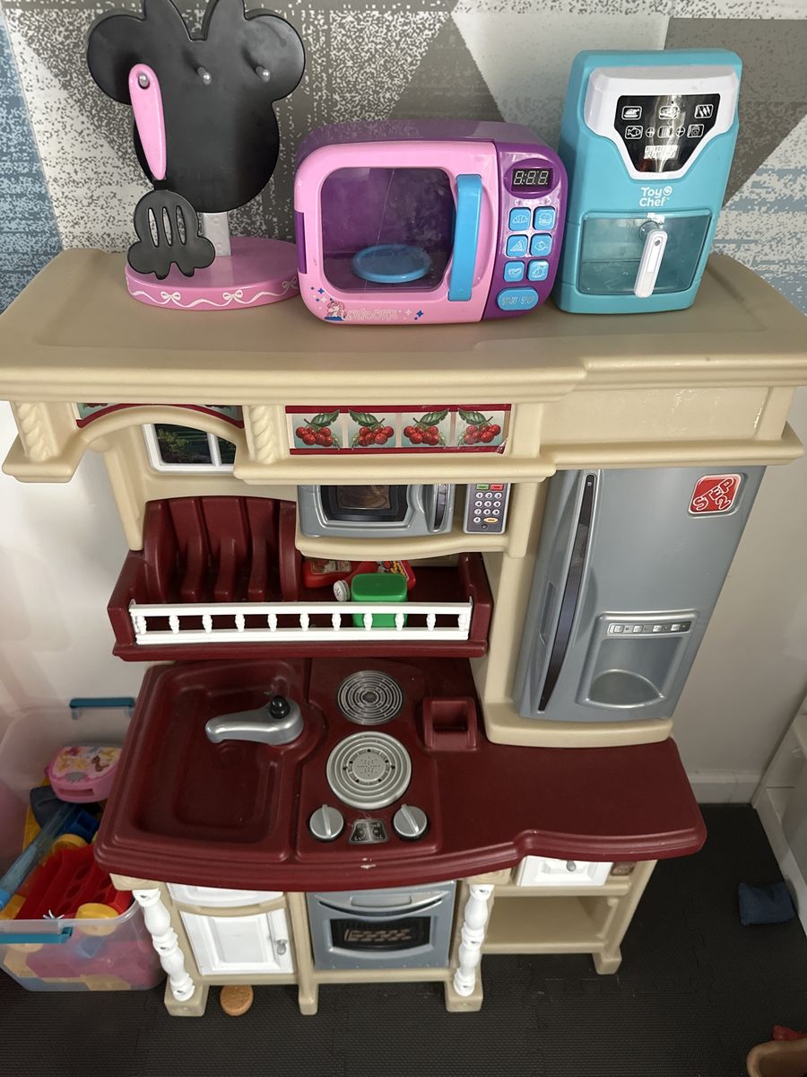 Step2 Play Kitchen with Minnie Mouse Accessories, Microwave, & Toy Chef Air Fryer