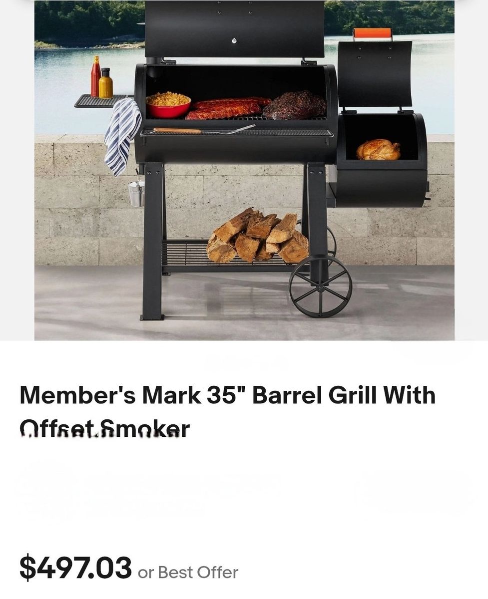 New Member's Mark 35" Barrel Grill with Offset Smoker