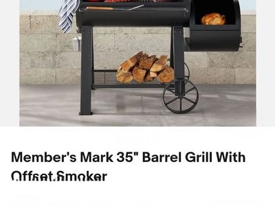 New Member's Mark 35" Barrel Grill with Offset Smoker