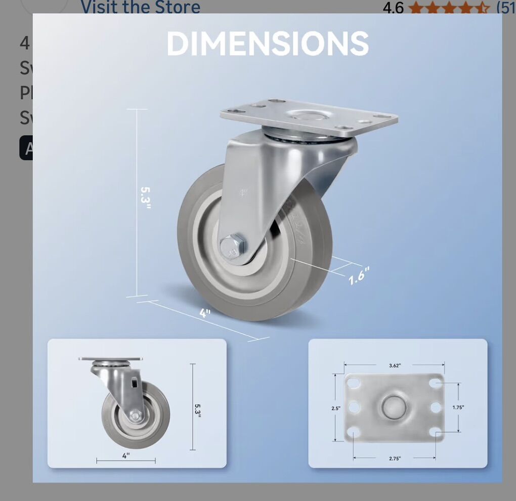 Set Of 4 Caster Wheels Swivel Heavy Duty Brake