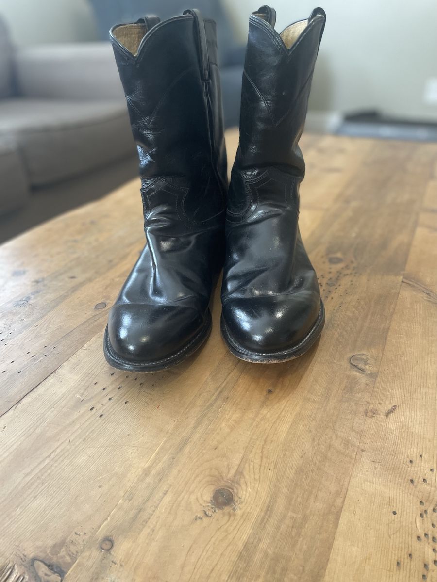 Justin Men's Black Leather Western Roper Cowboy Boots Size 12D