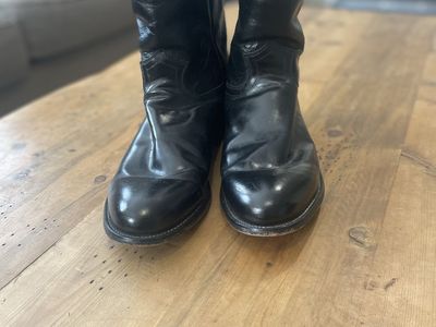 Justin Men's Black Leather Western Roper Cowboy Boots Size 12D