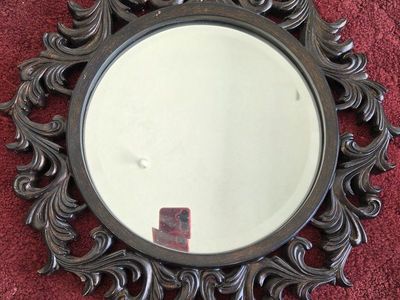 Ornate Dark Brown Scrollwork Wall Mirror - Round Decorative Accent Mirror