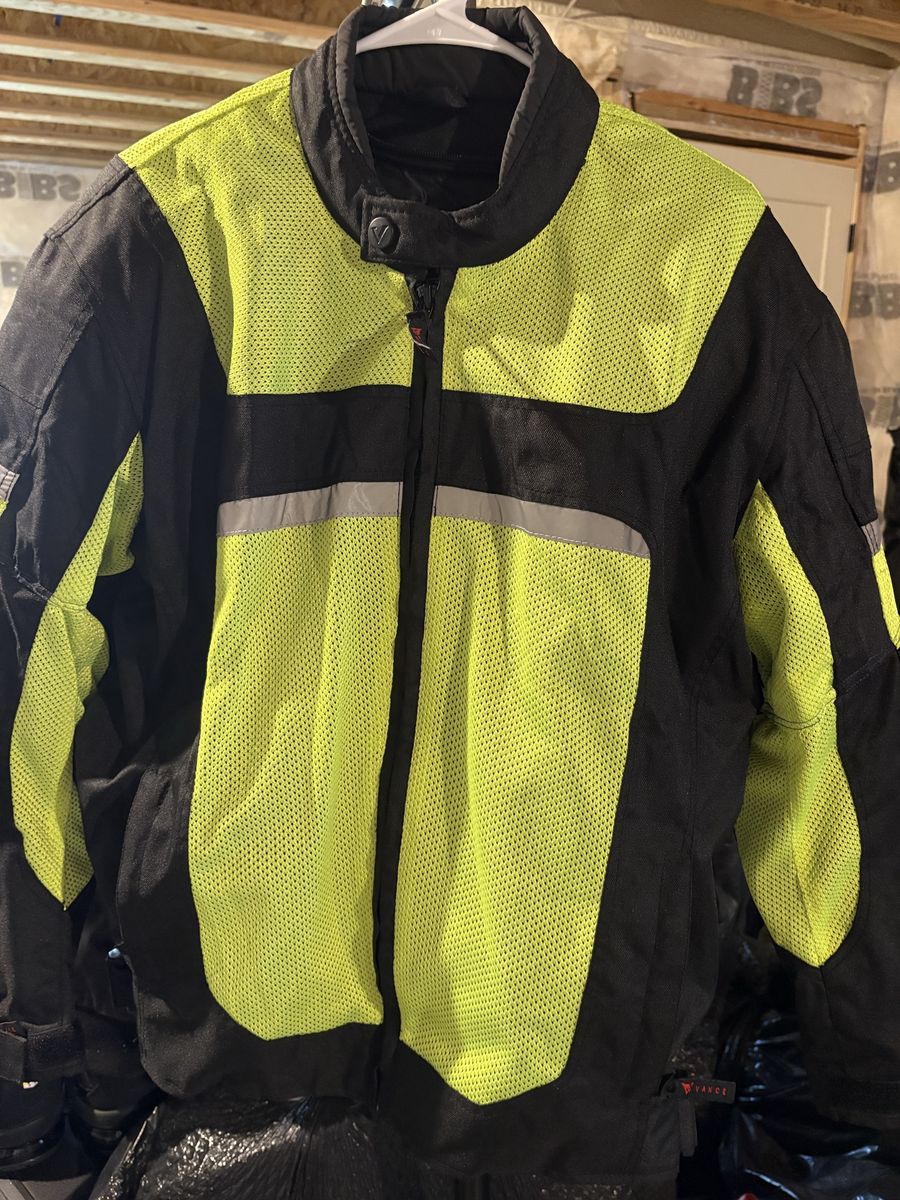 Vance Men's Motorcycle Jacket Size M - Hi-Vis Yellow/Black, Mesh, Removable Liner