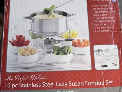My Perfect Kitchen 16 pc Stainless Steel Lazy Susan Fondue Set
