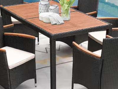 Brand New unassembled 59" x 36 Acacia and Wicker Outdoor Dining Table only, no chairs