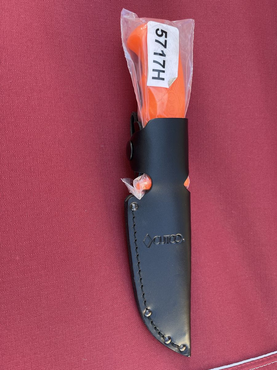 Cutco Orange Handle Hunting Knife with Sheath Model 5717H.